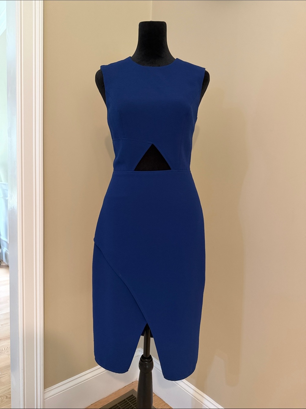 BCBGMaxAzria Royal Blue Midi Sheath Dress with Front Cutout
